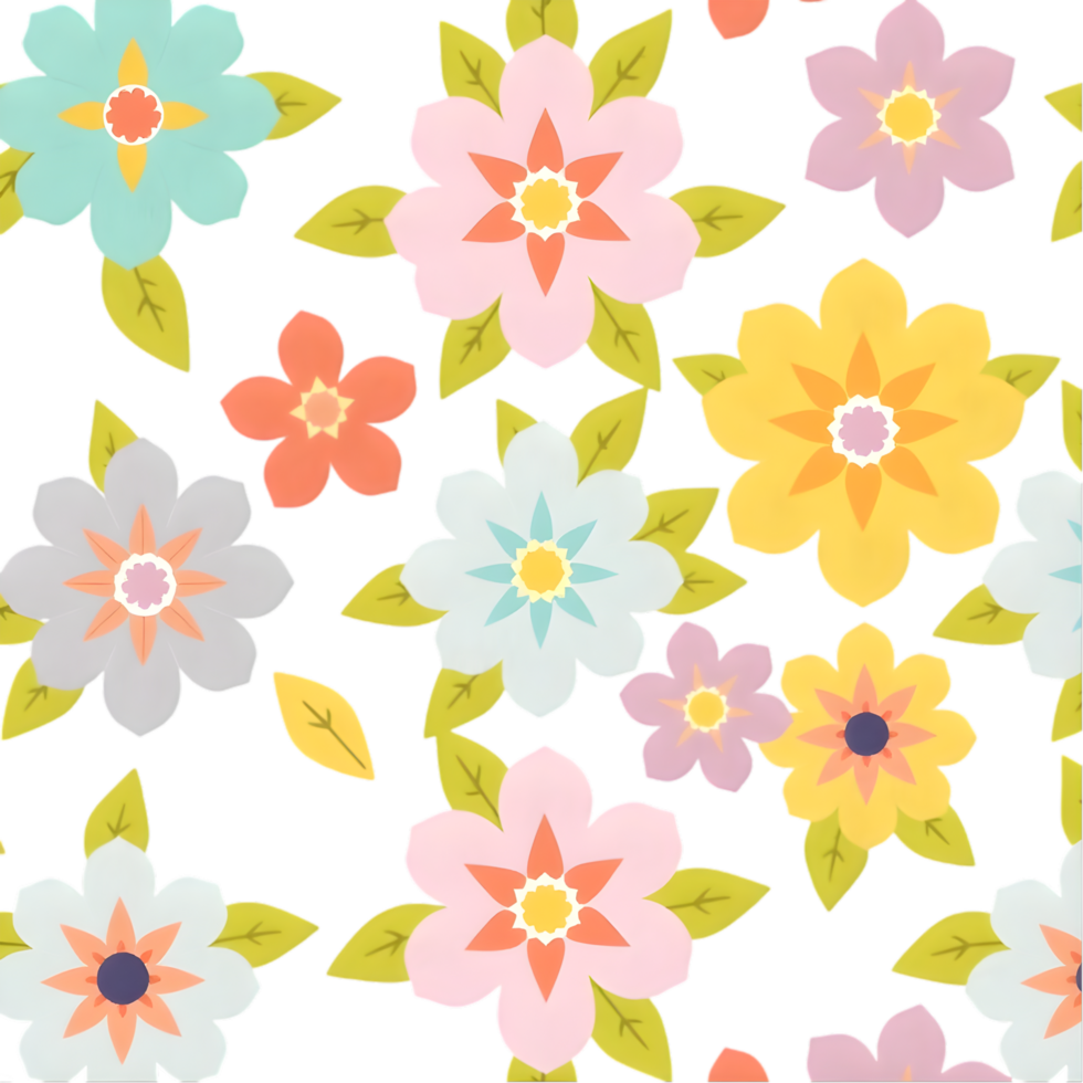Scandinavian floral pattern in turquoise and coral with symmetry. . png