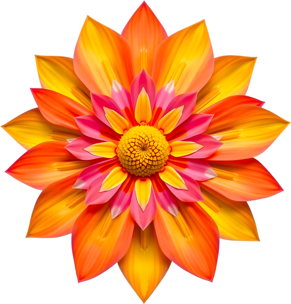 Glowing flower clipart with sharp symmetry and gold core. . png