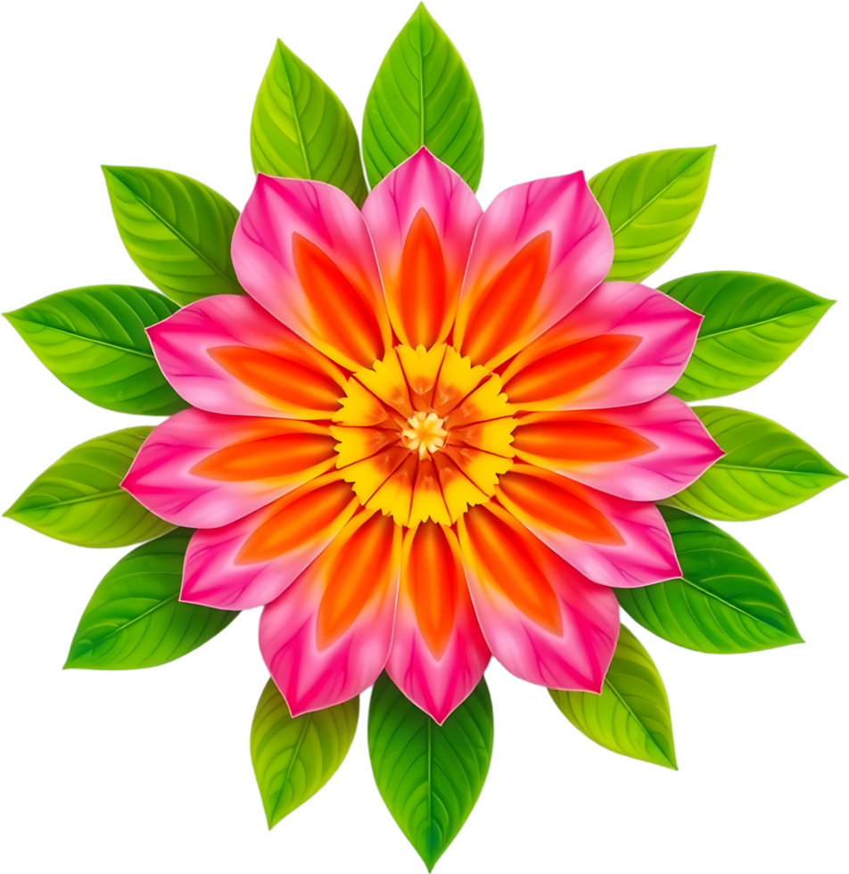 Stylized flower art with radiant symmetry and gold core. . png