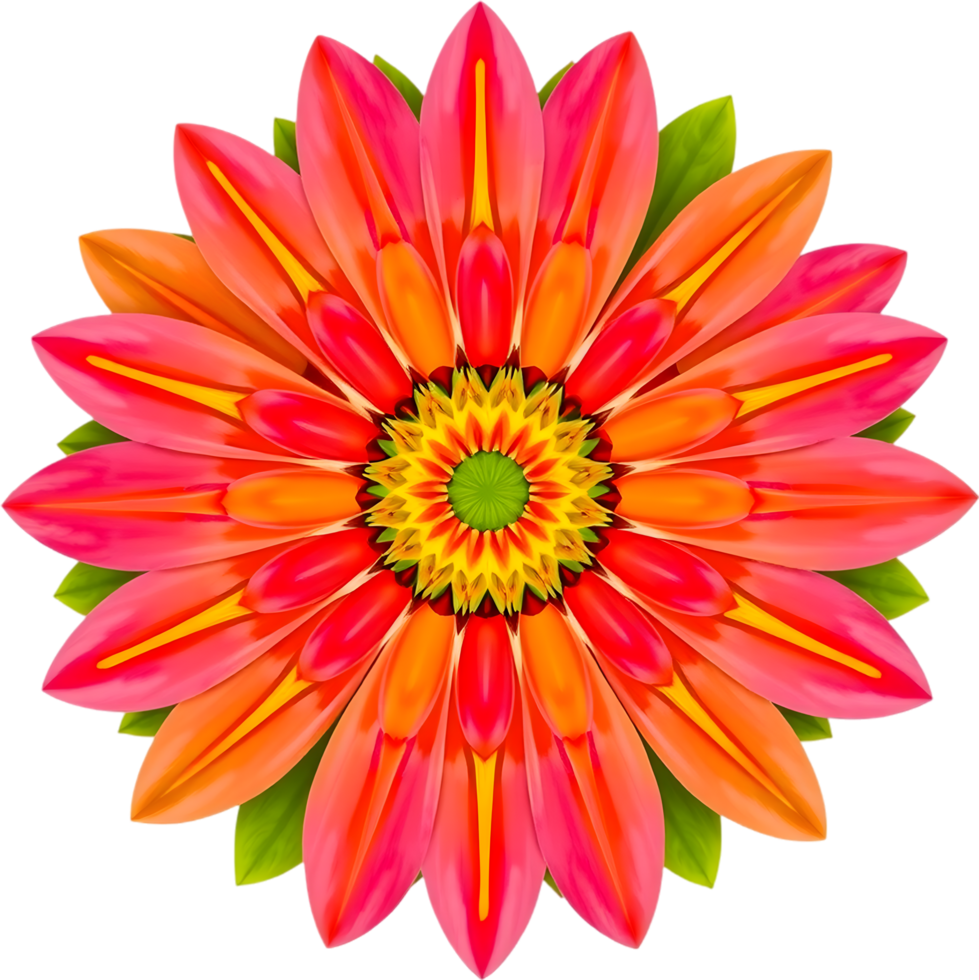 Floral design with sharp symmetrical petals and golden core. . png