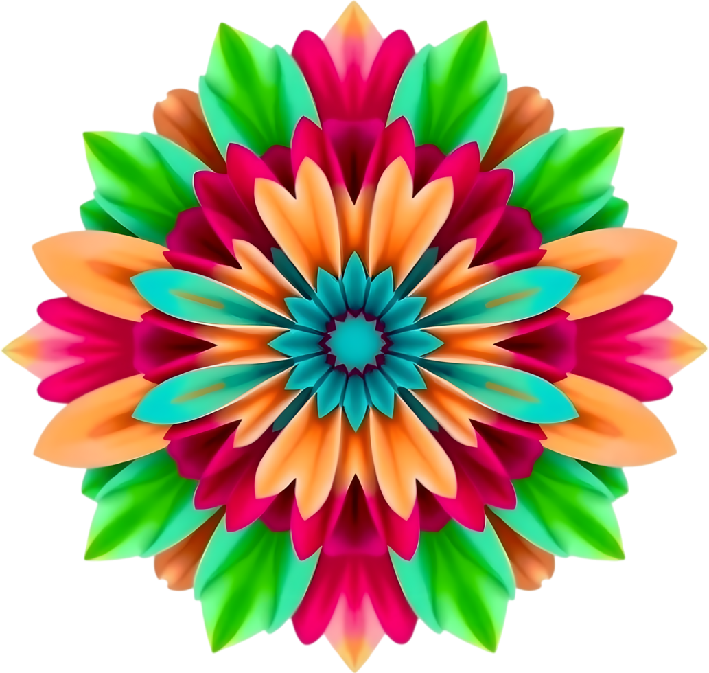 Elegant colorful flower with symmetrical leaf detail shown. . png
