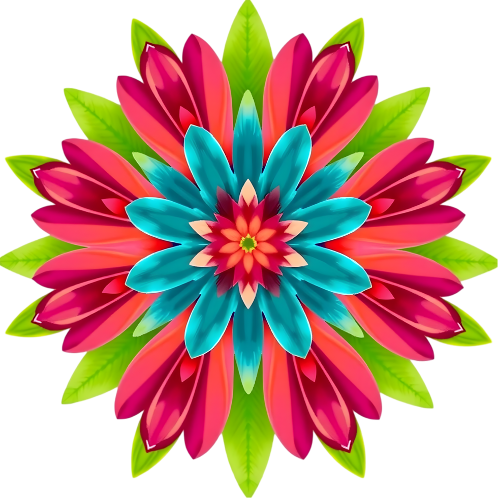 Beautiful symmetrical design of flower with radiant colors. . png
