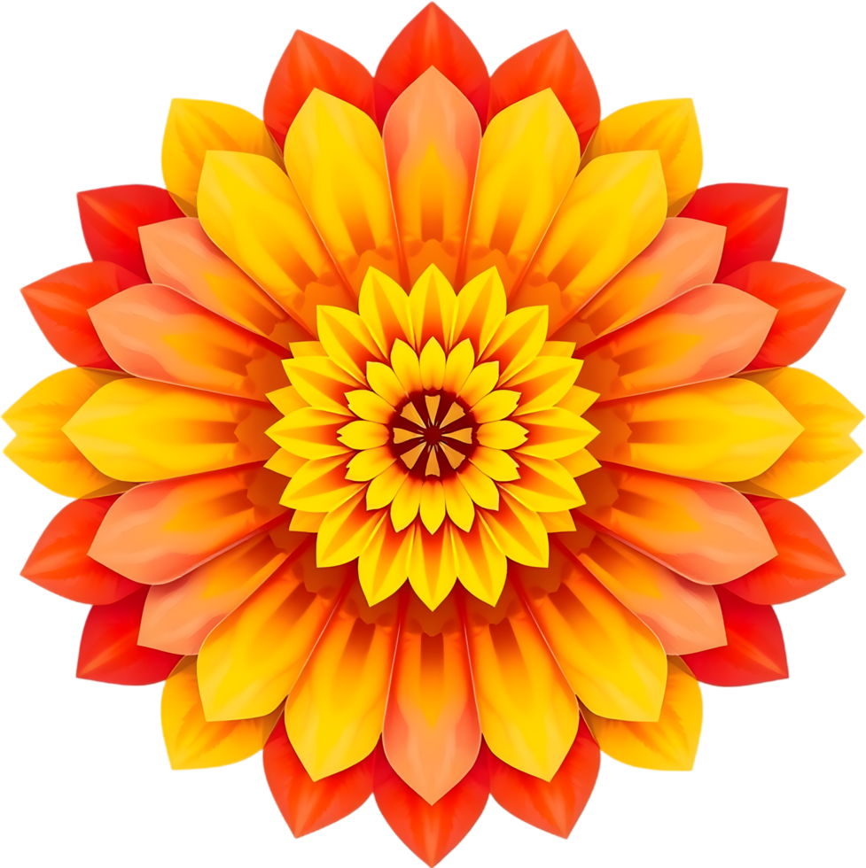 Blooming symmetrical flower with harmonious flow in warm hues. . png