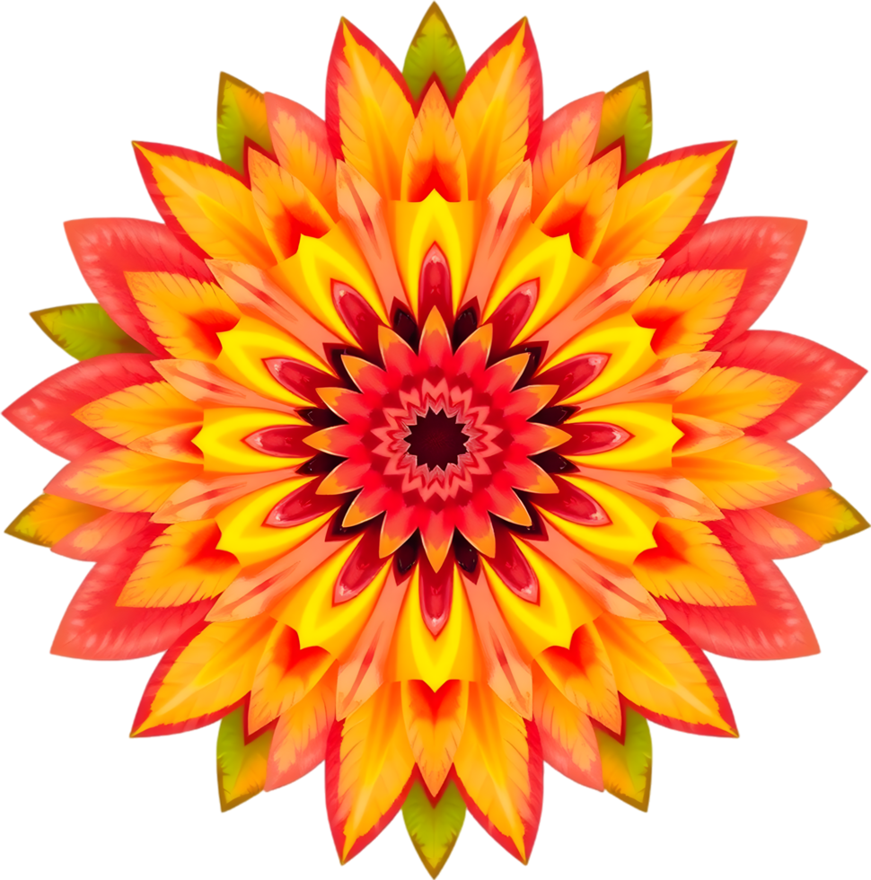 Sacred flower symmetry designed with warm petal pattern color. . png