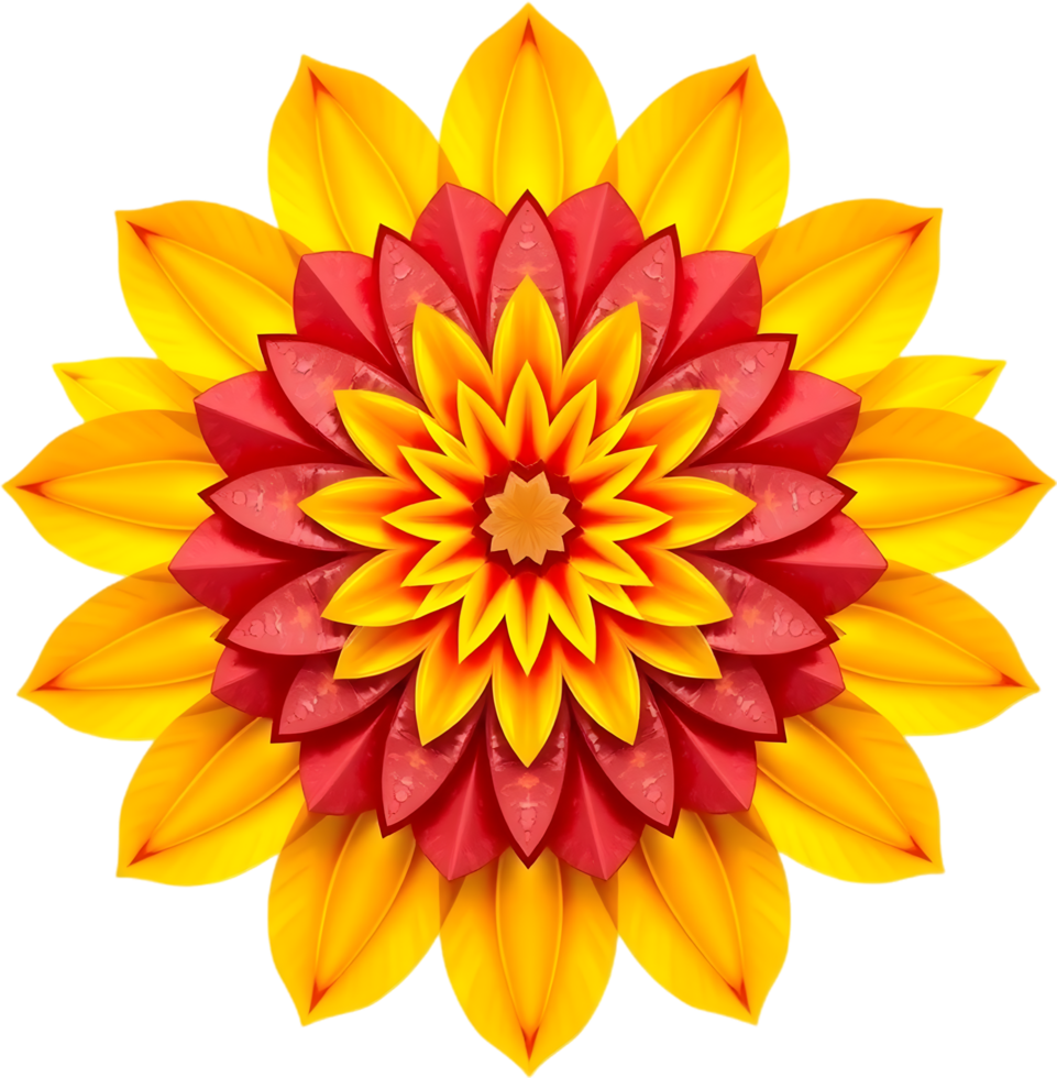Eye-catching symmetrical art flower in beautiful warm gradients. . png