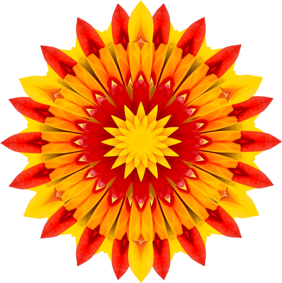Mandala inspired symmetrical flower in rich warm color hues. . png