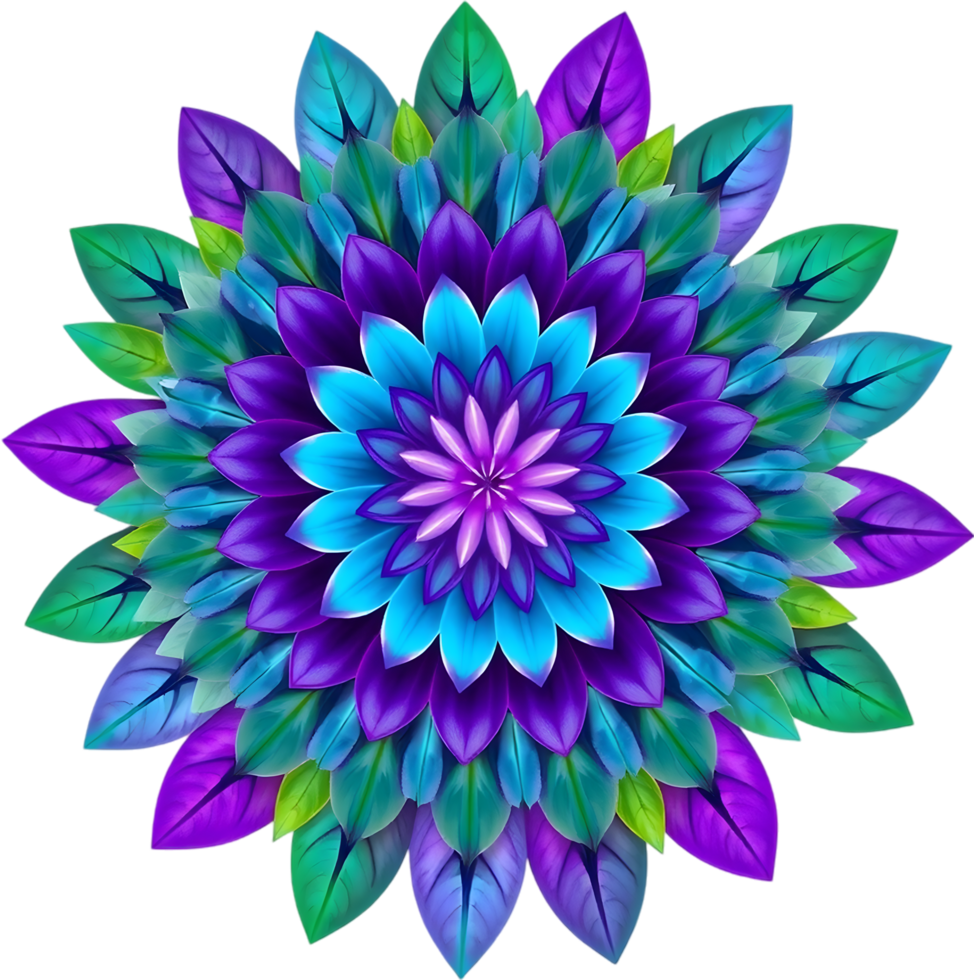 Green leafy floral art bloom in spiral symmetry. . png