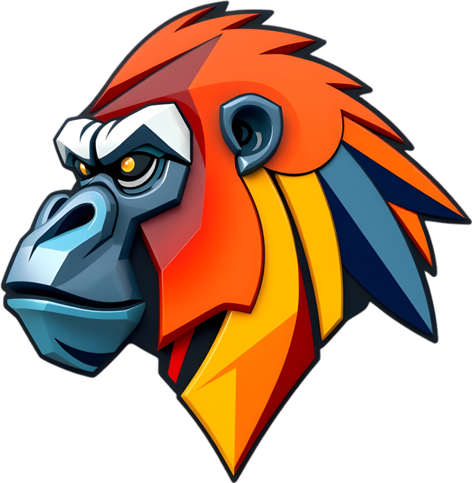 Gorilla face emblem with wild energy and fierce expression. . png