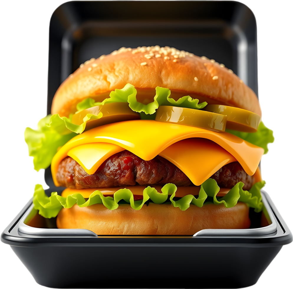 Full-flavored burger illustration with sizzling beef and condiments. . png