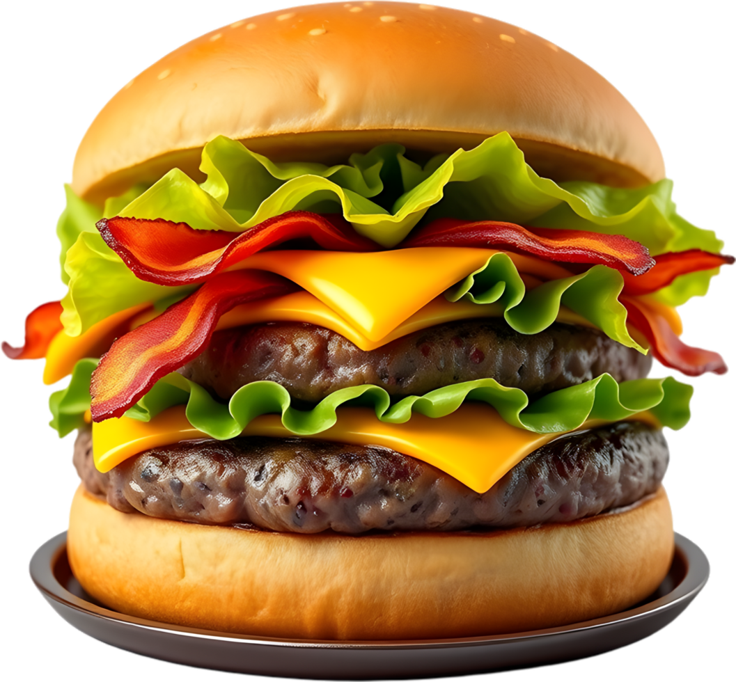 Stacked burger featuring juicy patty tomato and fresh lettuce. . png