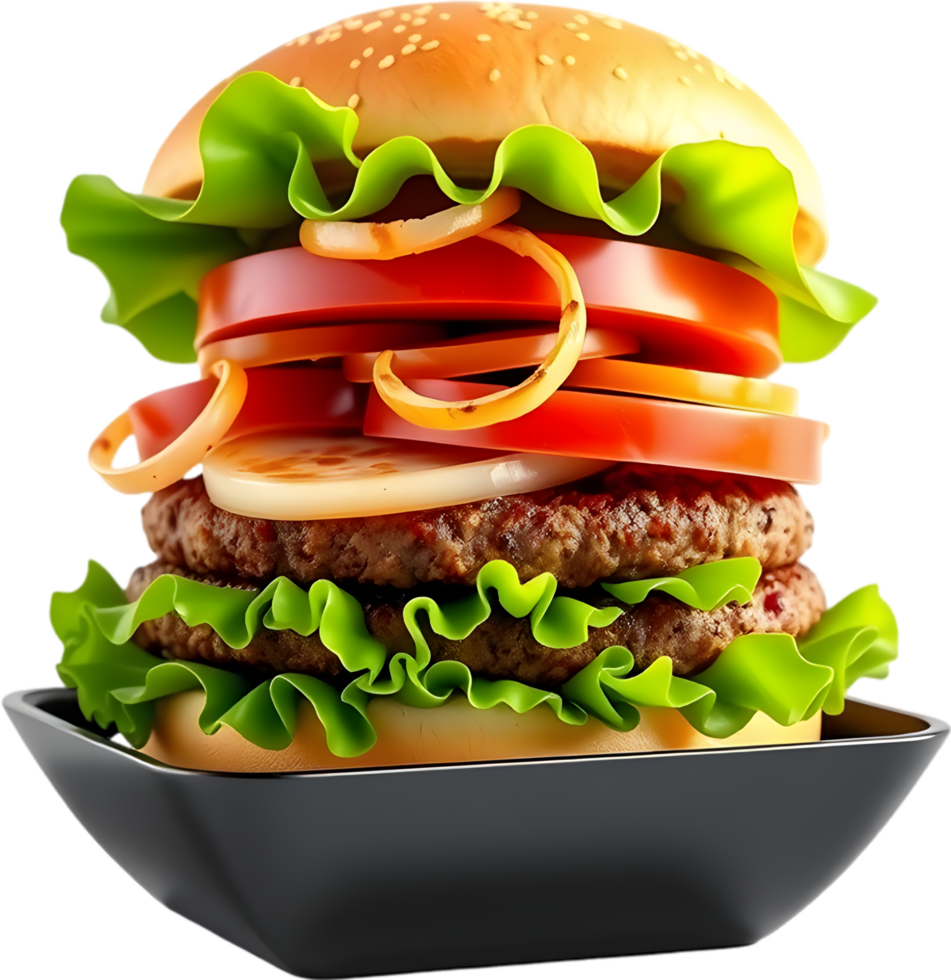 Bright burger art with toppings that look good enough. . png