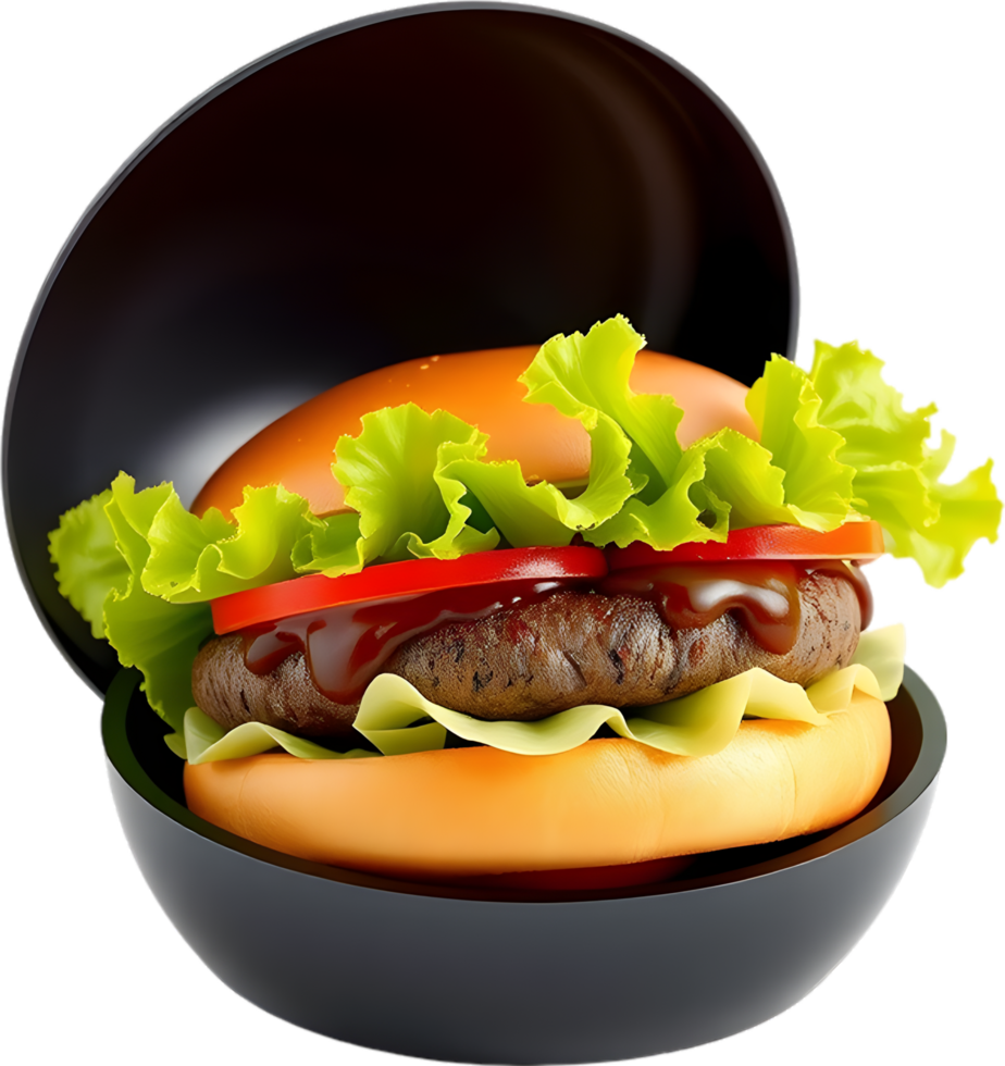 Yummy grilled burger with crunchy toppings and soft bun. . png