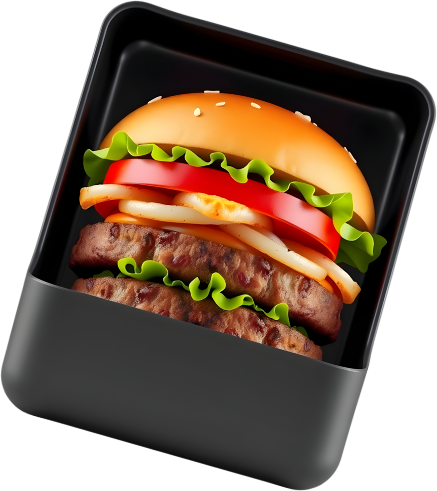 Grilled juicy burger stacked with tasty toppings and melted cheese. . png