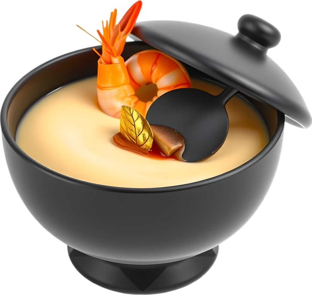 Japanese food artwork with egg custard and umami. . png