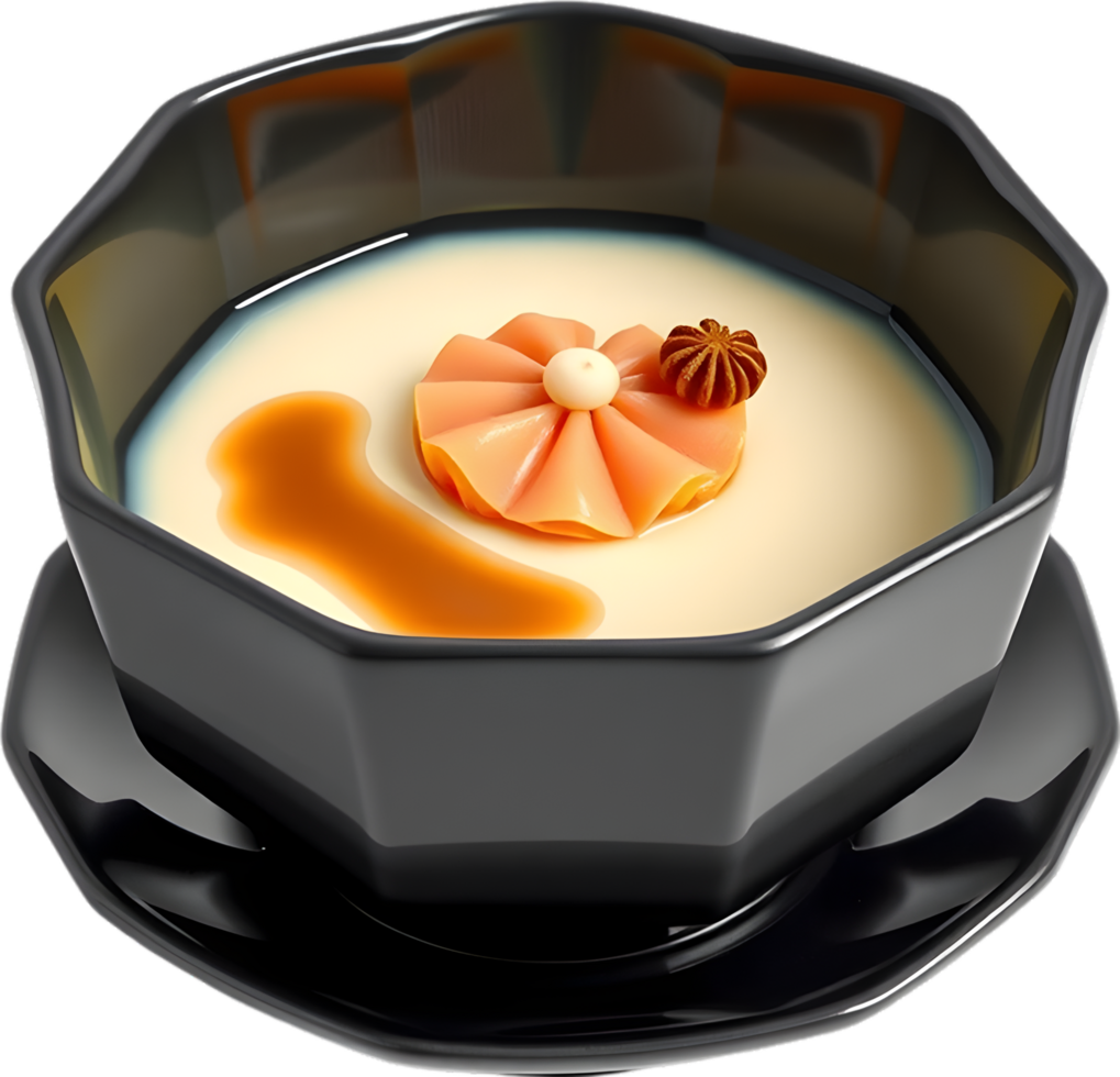 Japanese custard dish showing rich texture fluffy appearance. . png