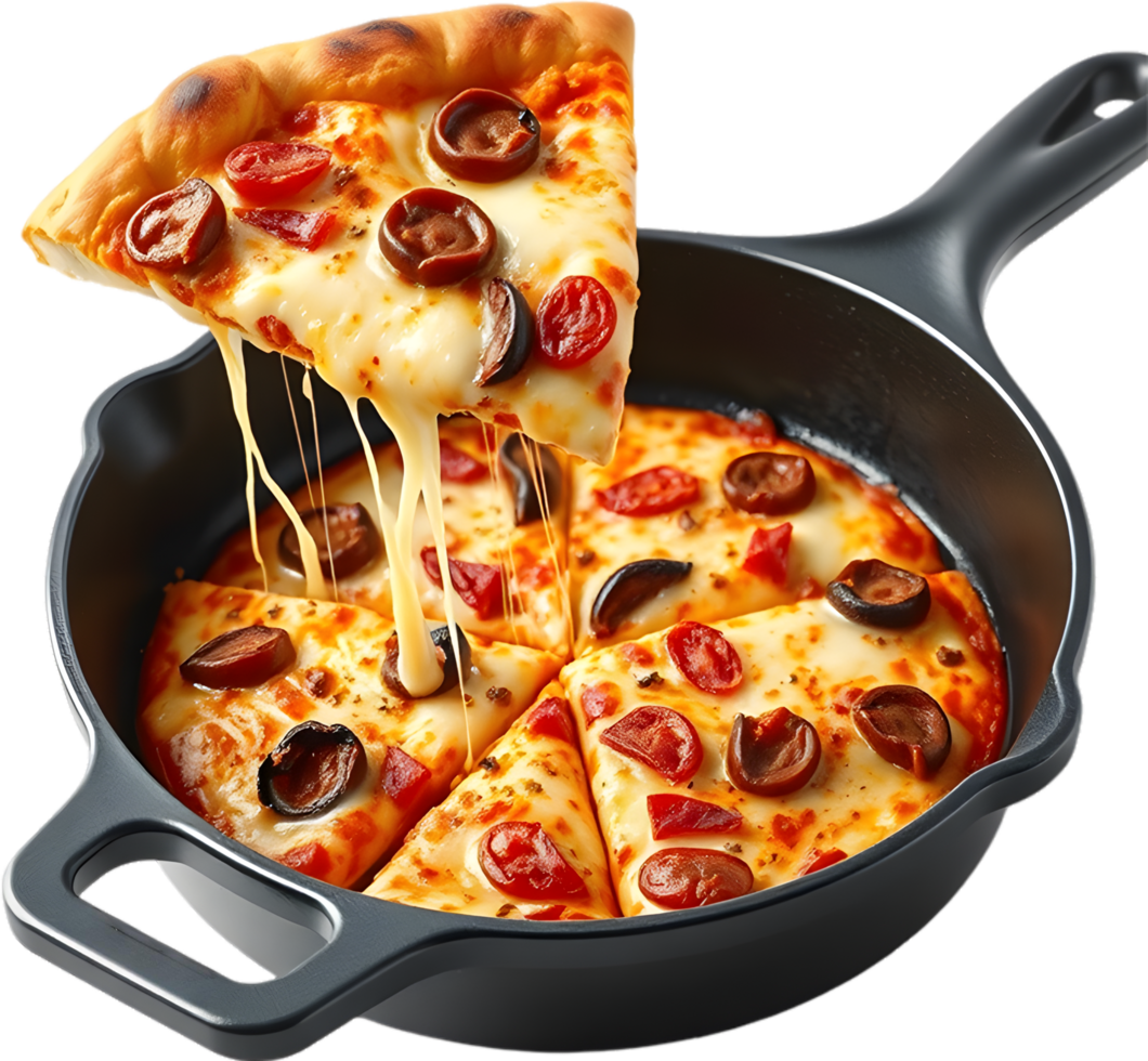 Mozzarella pizza slice clipart with gooey cheese pull. . png