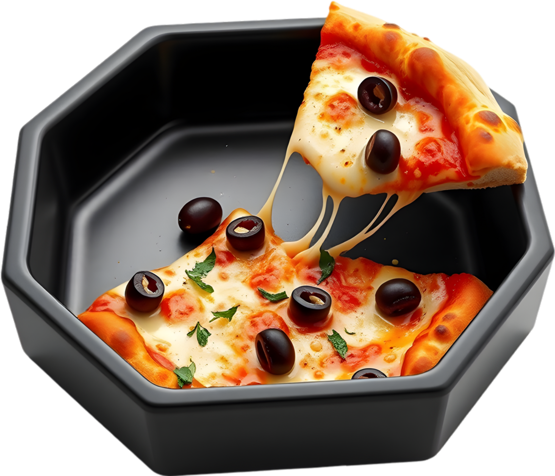Gooey cheese pizza slice with flavor topping design. . png