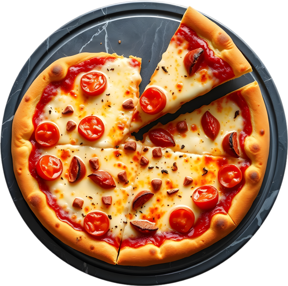 Pizza slice hot cheesy artwork with dripping mozzarella. . png