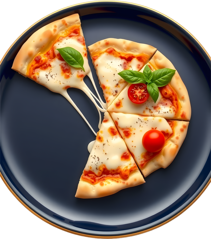 Pizza slice with melted cheese crusty edges design. . png
