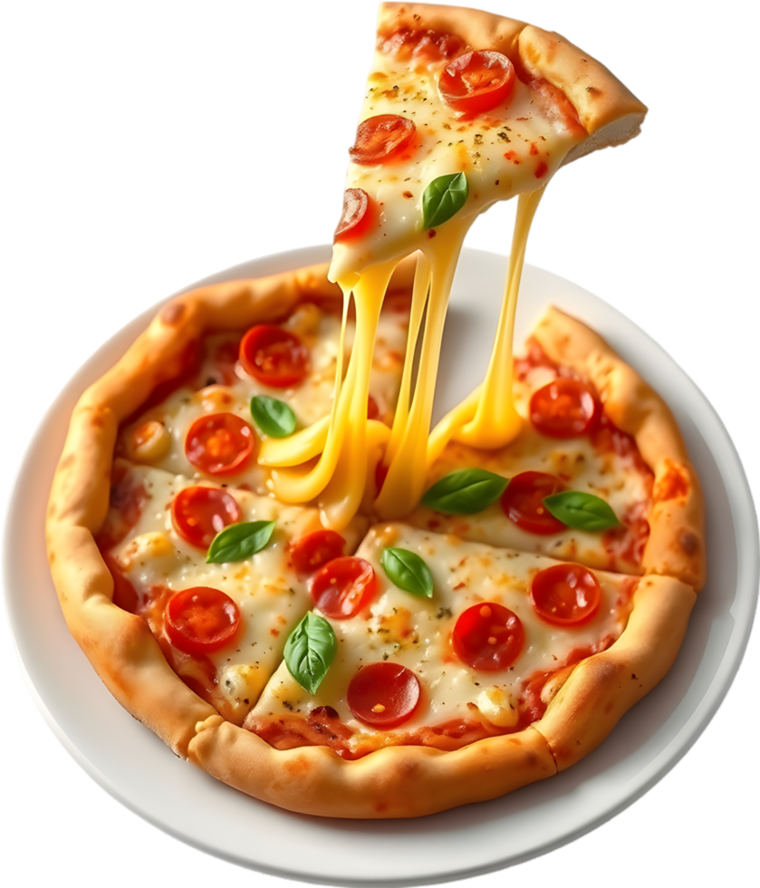 Melty cheesy pizza slice with dripping flavor art. . png