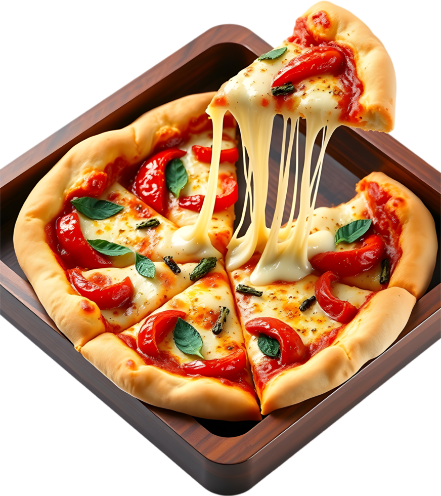 Fresh crusted pizza slice full of flavor cheesy bite. . png
