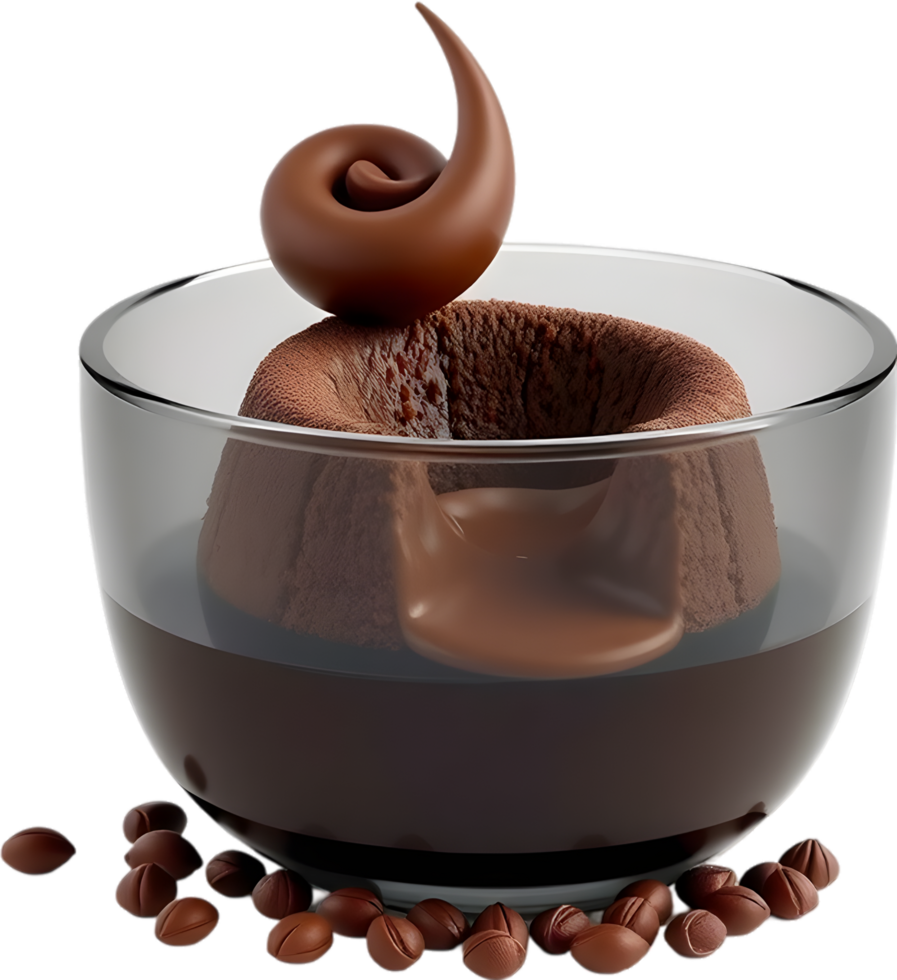 Soft molten chocolate pastry with fudge filled core. . png