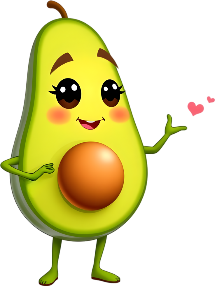 Silly avocado cartoon with expressive happy green charm. . png