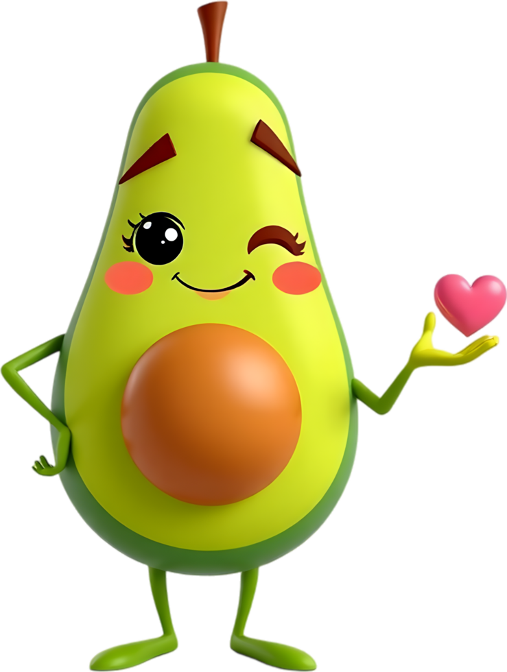 Emoji-inspired cartoon avocado with joy and expression. . png