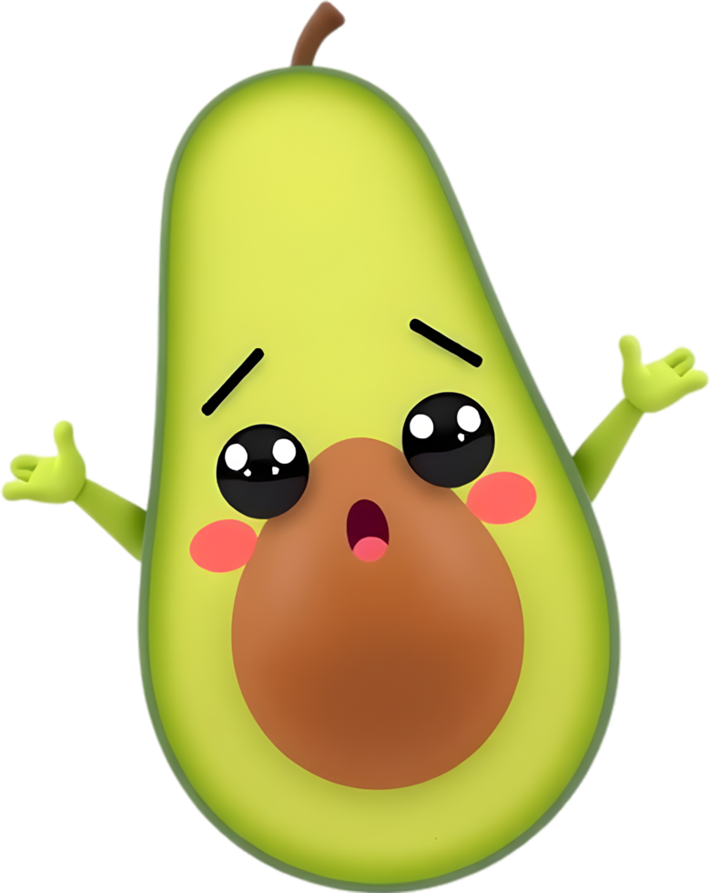 Green kawaii avocado character with delightful playful vibe. . png