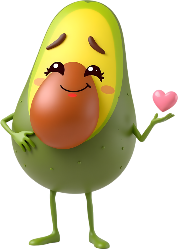 Cartoon fruit expression with happy face avocado character. . png
