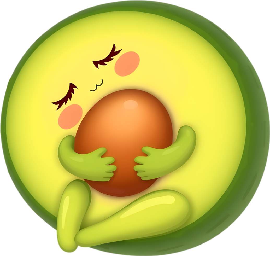Expressive cartoon avocado with bubbly bright friendly vibe. . png