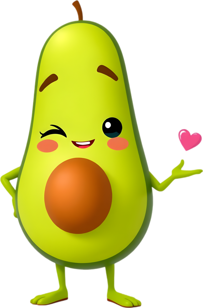 Fun fruit cartoon featuring an adorable green avocado. . png