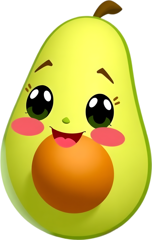 Vibrant cartoon avocado clipart filled with cheerful green charm. . png