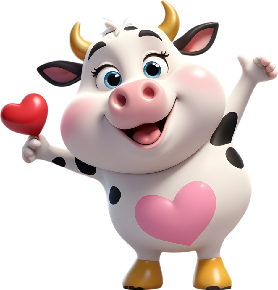 Cartoon cow drawing with funny baby face and charm. . png