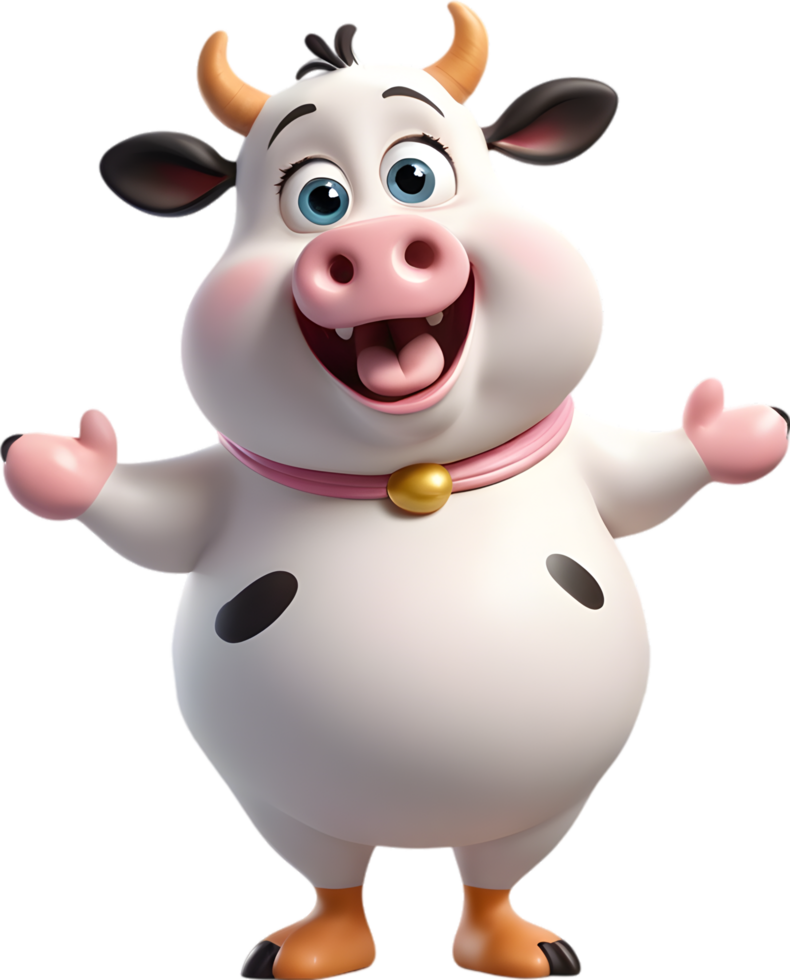 Plump cow art image with smiling cartoon face drawing. . png