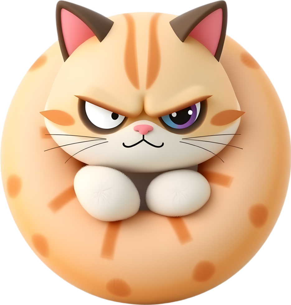 Funny cat character cartoon with grumpy charm and bold expression. . png