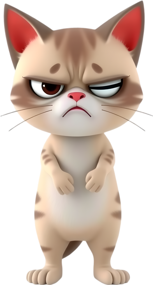 Grumpy kitty cartoon with stylish pose and adorable quirky face. . png