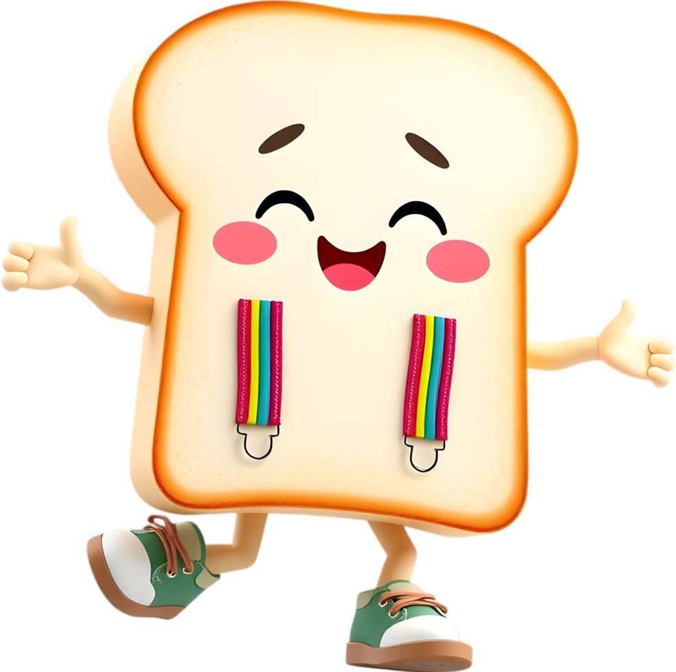 Cheerful cartoon toast character with cute fun breakfast theme. . png