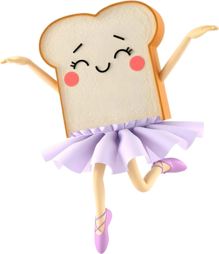 Happy toast cartoon with morning charm and kawaii expression. . png