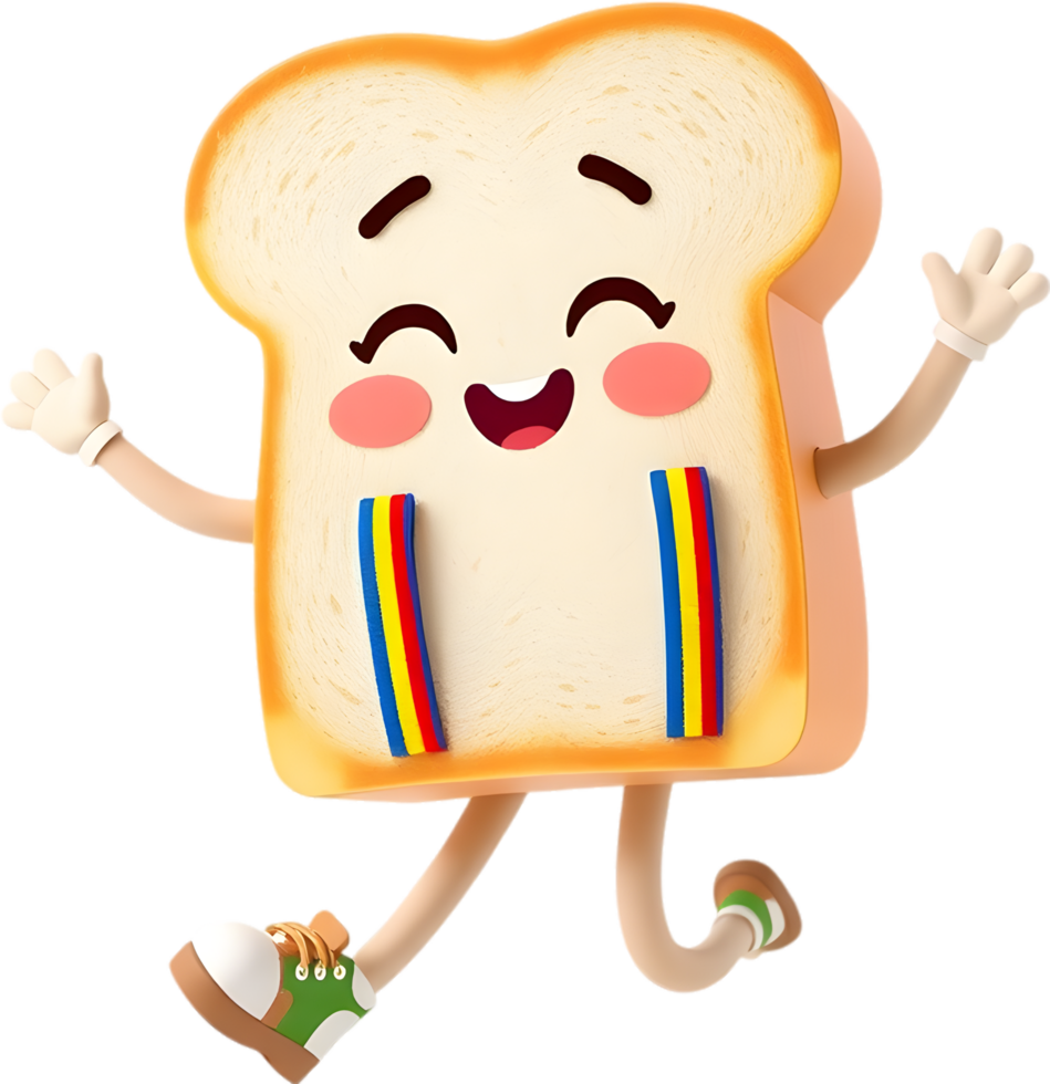 Cartoon bread image with smiling face and joyful design. . png