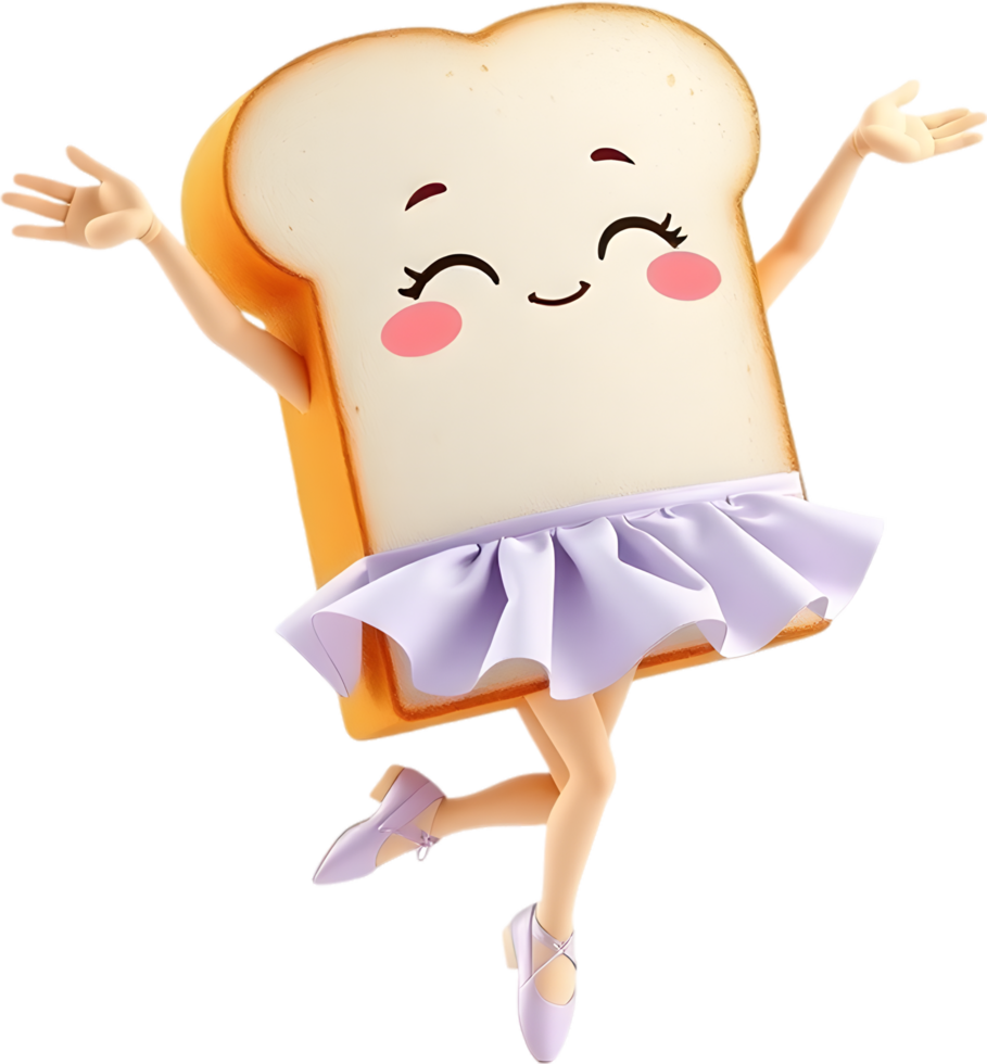 Smiling cheerful cartoon bread slice for fun breakfast moment. . png