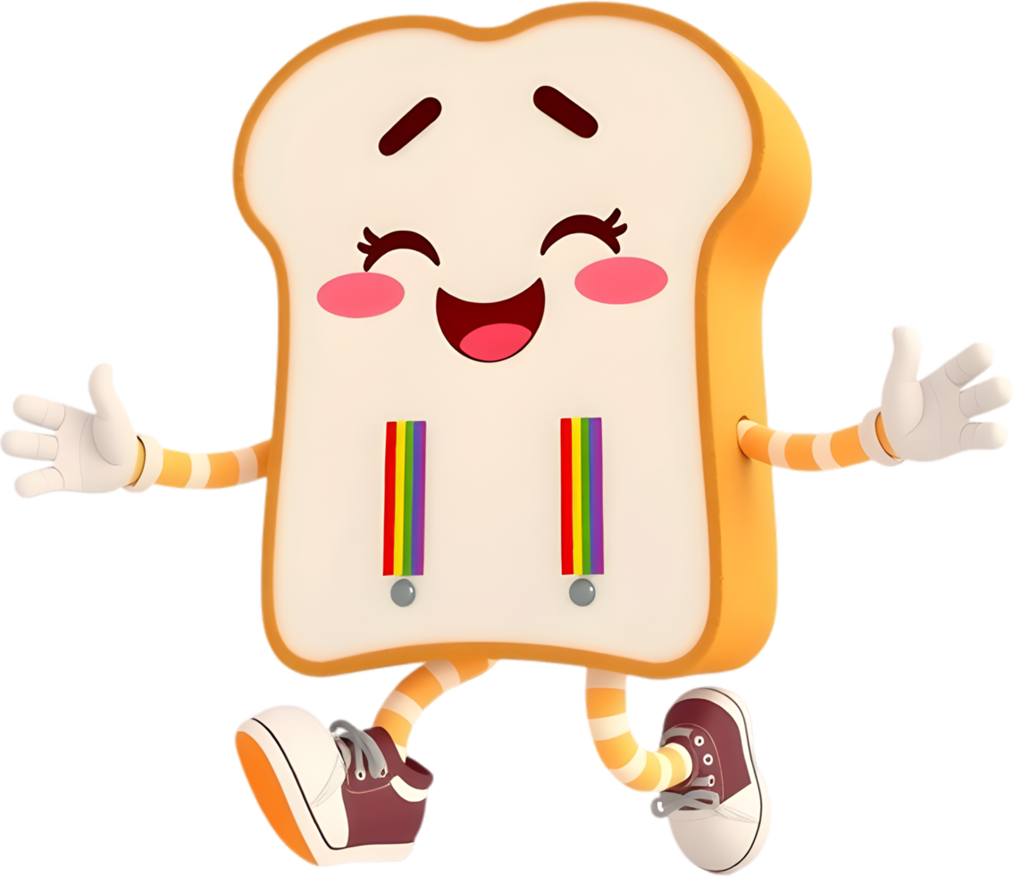 Animated toast cartoon with sweet face and playful charm. . png