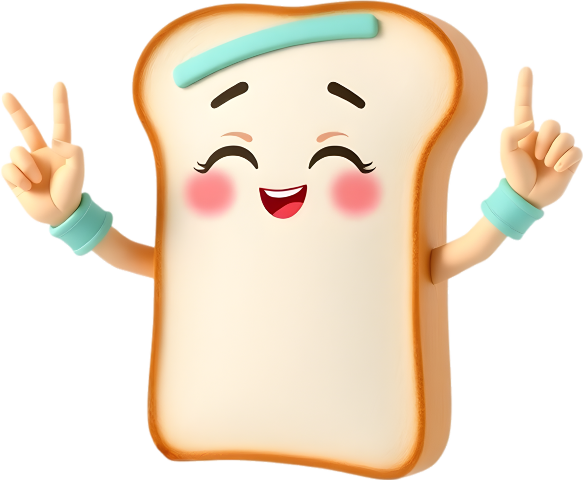 Cartoon bread character with cheerful face and sweet mood. . png