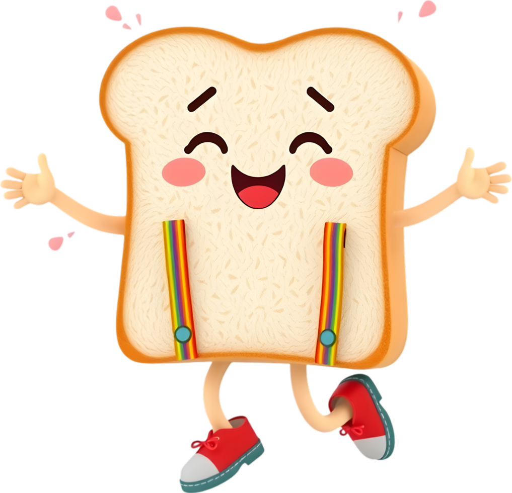 Funny happy bread cartoon image with adorable sliced style. . png