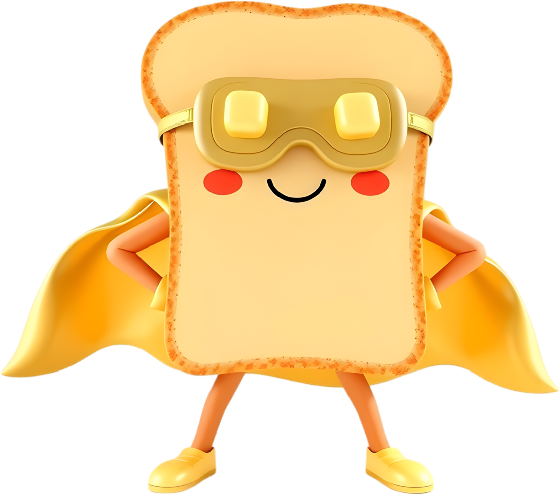 Animated bread cartoon with kawaii expression and fun design. . png