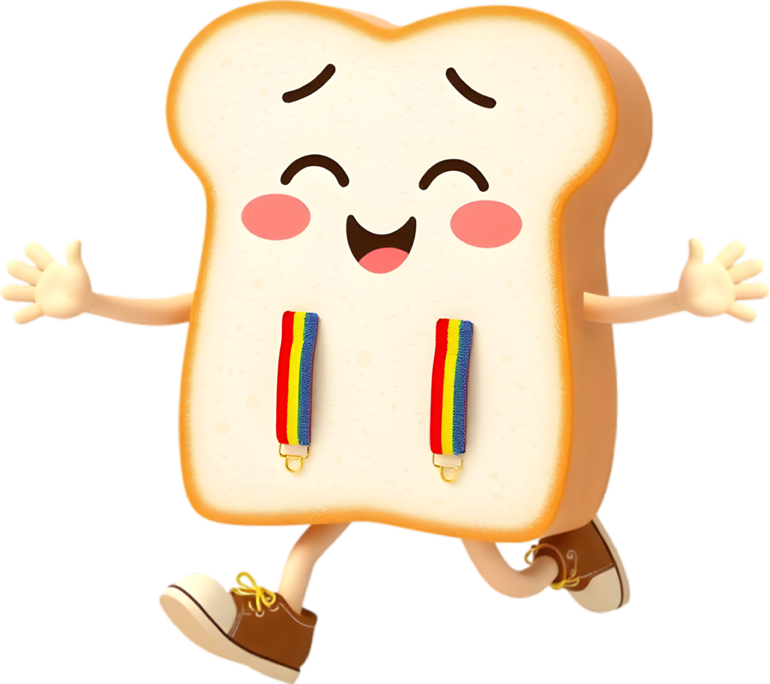 Bread cartoon character smiling with bright cheerful morning vibes. . png