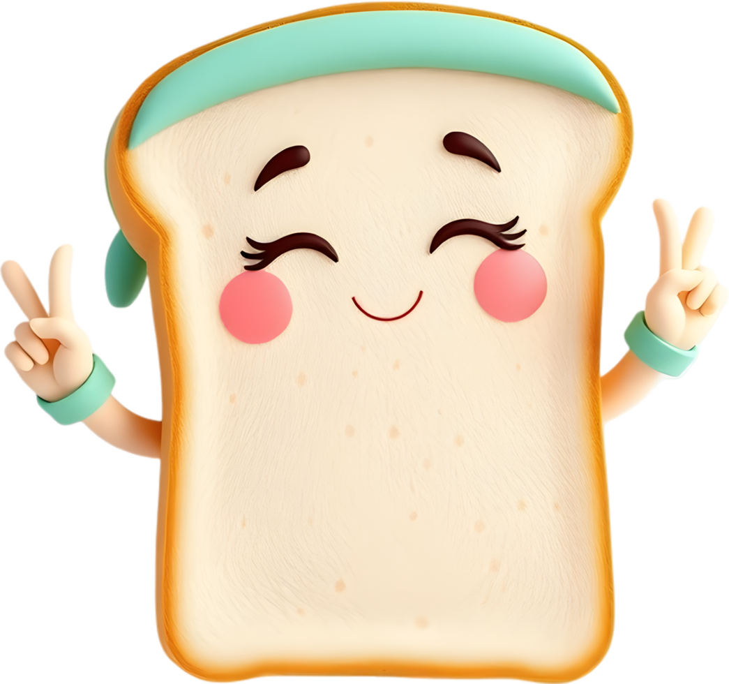 Bright happy bread cartoon with cheerful design and smile. . png