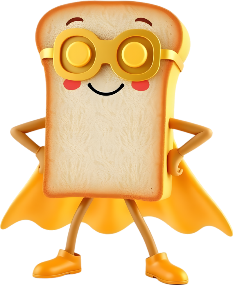 Fun and happy cartoon bread character with bright style. . png