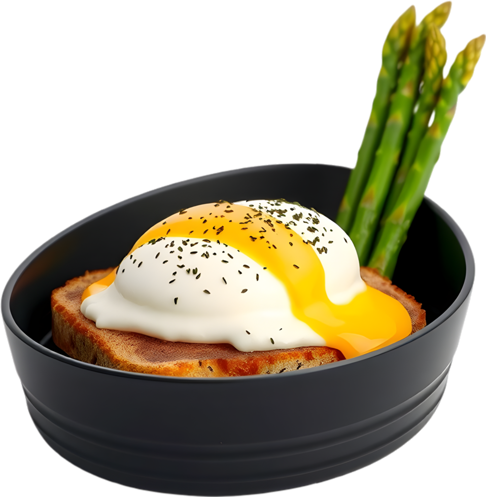 Hot Poached Eggs Over Muffin With Creamy Sauce. . png