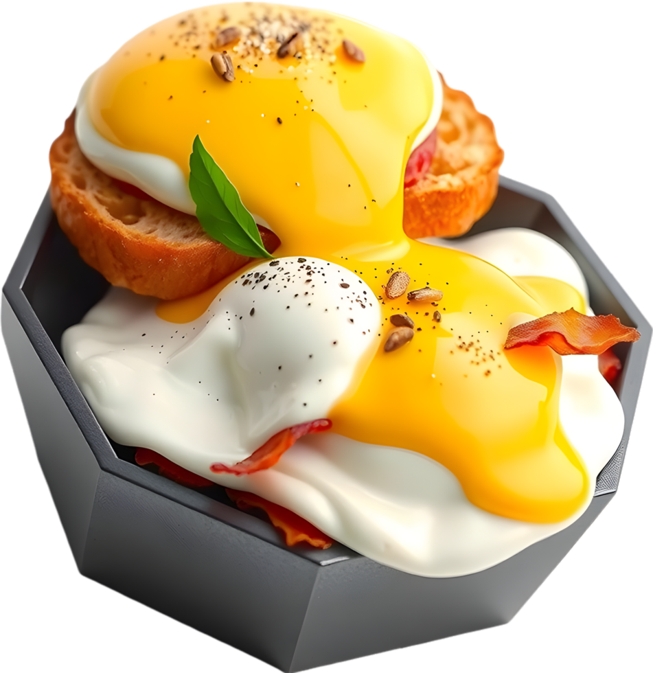 Toasted English Muffins with Poached Eggs and Sauce. . png